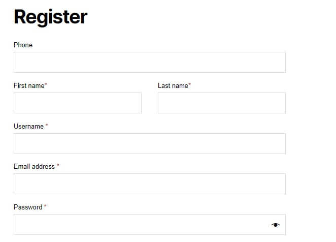 woocommerce register form